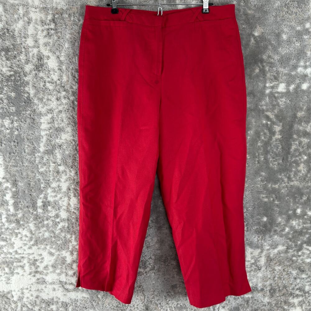 Larry Levine Sport Size 12 Cropped Linen Blend Flat Front Pants Red Zip
